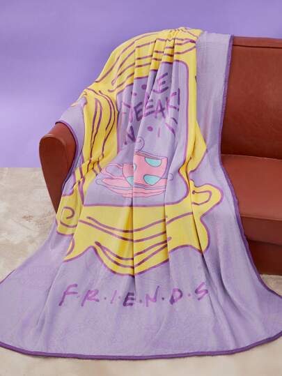 FRIENDS X SHEIN بطانية قطنية ممطرة مطبوع عليها شعار كوب القهوة ، بطانية ملقاة ، هدايا