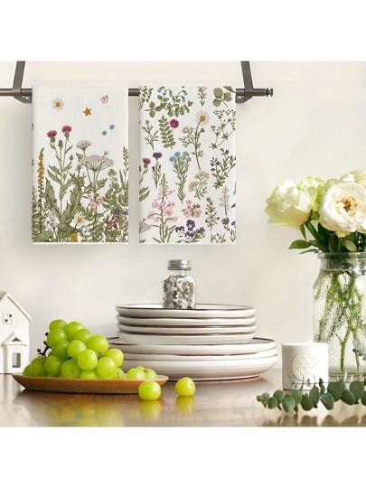 HYER KITCHEN مجموعة قطع غسيل مطبوعة بزهور، فائقة اللطافة، سريعة الجفاف وماصة، لجميع أنحاء المنزل والمطبخ والحمام، لوازم المنزلية