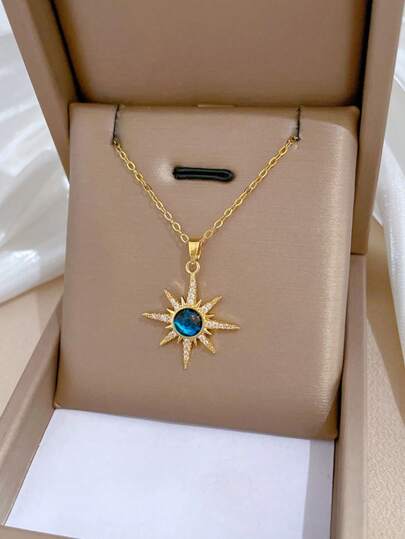 قلادة نجمة كريستالية مصنوعة من الفولاذ المقاوم للصدأ للنساءرمضان