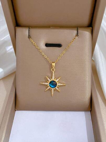 قلادة نجمة كريستالية مصنوعة من الفولاذ المقاوم للصدأ للنساءرمضان