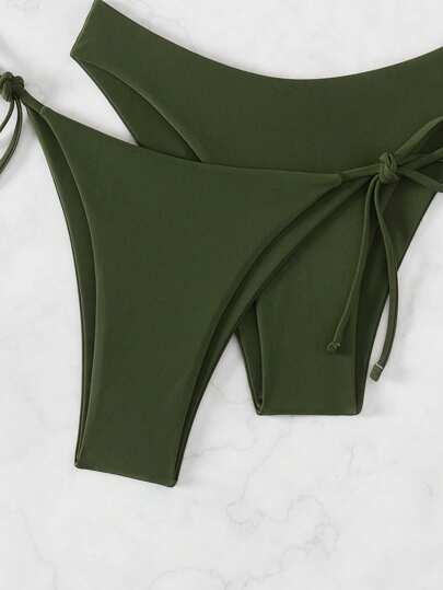 SHEIN Swim Basics مجموعة بيكيني مربوط على العنق على شكل حرف V, مناسبة للشاطئ، ملابس سباحة صيفية