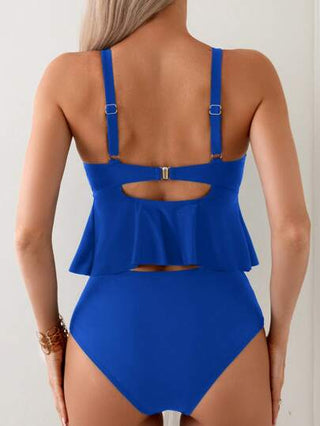 طقم تانكيني حريمي Swim مجموعة ملابس علوية النساء موحد اللون بتصميم القطع و الرباط ثلاثي الأبعاد لأسفل من ملابس علوية السباحة، مثالي للشاطئ في الصيف