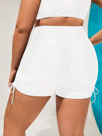 SHEIN Swim Curve قاع بملابس السباحة للنساء بجانب الرباط مقاس كبير للصيف بلون سادة على الشاطئ
