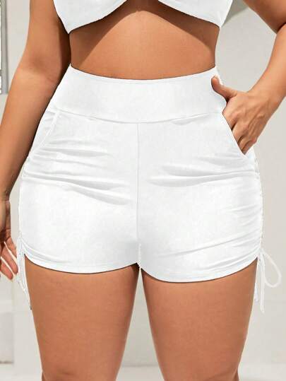 SHEIN Swim Curve قاع بملابس السباحة للنساء بجانب الرباط مقاس كبير للصيف بلون سادة على الشاطئ