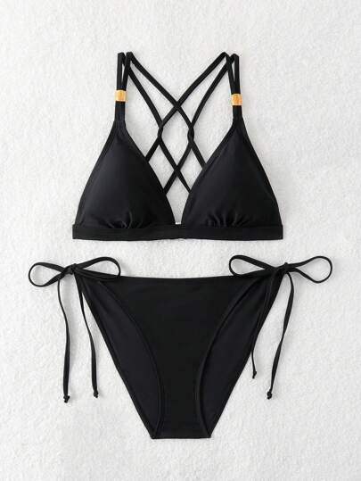 Swim مجموعة بيكيني الصيفية بشريط رقبة على شكل V بدون سلك مع مجموعة بيكيني منفصلة