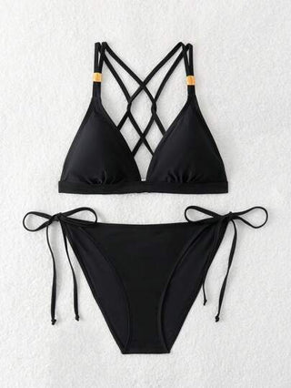 Swim مجموعة بيكيني الصيفية بشريط رقبة على شكل V بدون سلك مع مجموعة بيكيني منفصلة