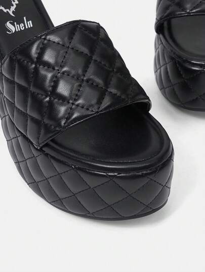 SheIn ICON أحذية كعب سميك منصة نسائية ، أحذية مفتوحة الأصابع ذات موحد اللون مضادة للانزلاق ، أحذية كعب عالي كاجوال للخارج عطلة صيفية تخفيضات هالوين