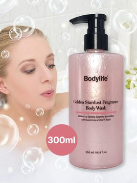 زجاجة عطر جل استحمام بنكهة نجوم ذهبية سعة 300 مل، رائحة دائمة، تنظيف عميق ومرطب، لطيف على البشرة، مناسب للاستخدام المنزلي أو السفر