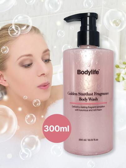 زجاجة عطر جل استحمام بنكهة نجوم ذهبية سعة 300 مل، رائحة دائمة، تنظيف عميق ومرطب، لطيف على البشرة، مناسب للاستخدام المنزلي أو السفر