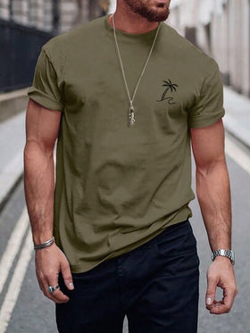 Manfinity Homme تي شيرت تي شيرت رجالي صيفي عاري الذراعين بطبعة أشجار جوز الهند للإرتداء اليومي