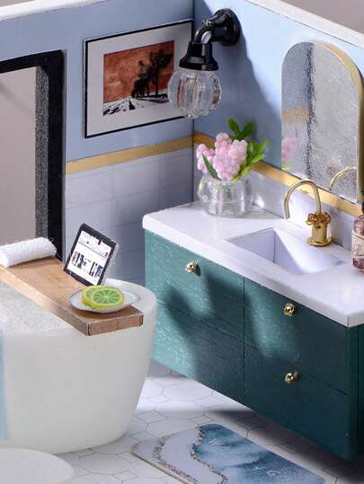 شقتان في دمية منزل مع غطاء الغبار ، غرف نوم وديكور، مجموعة نموذج DIY صنع باليد ، لعبة تركيب الألغاز ثلاثية الأبعاد خشبية ، هدية عيد ميلاد، ديكور الغرفة