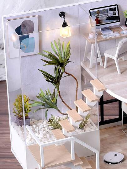شقتان في دمية منزل مع غطاء الغبار ، غرف نوم وديكور، مجموعة نموذج DIY صنع باليد ، لعبة تركيب الألغاز ثلاثية الأبعاد خشبية ، هدية عيد ميلاد، ديكور الغرفة