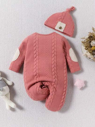 SHEIN بدلة أطفال رضع طويلة الأكمام مع قبعة للارتداء المنزلي العادي والنوم