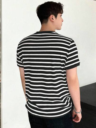 ملابس رجالي DAZY تي شيرت رجالي صيفي عارض بياقة دائرية وأكمام قصيرة مخططة للارتداء اليومي