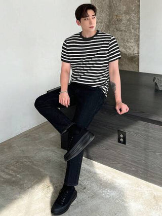 ملابس رجالي DAZY تي شيرت رجالي صيفي عارض بياقة دائرية وأكمام قصيرة مخططة للارتداء اليومي