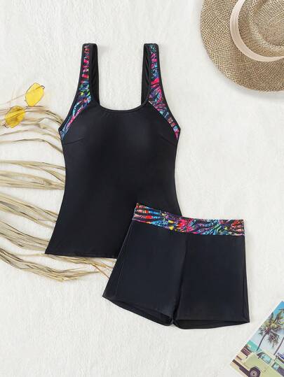 طقم تانكيني حريمي Swim Lushoire مجموعة ملابس سباحة قطعتين منقوشة بالأزهار لأعياد المناسبات ، للشاطئ الصيفي