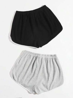SHEIN EZwear شورت دولفين بخصر مع عقدة مجموعة من 2 لباس الصيف
