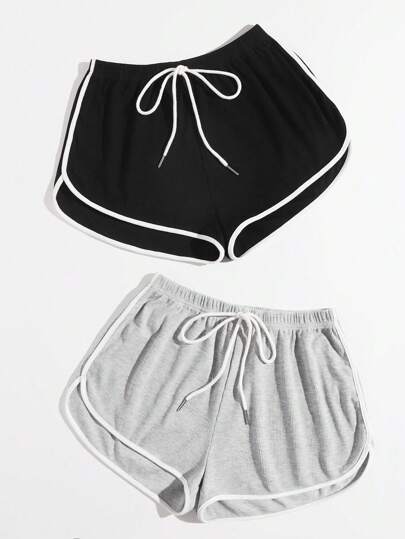 SHEIN EZwear شورت دولفين بخصر مع عقدة مجموعة من 2 لباس الصيف