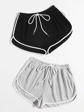 SHEIN EZwear شورت دولفين بخصر مع عقدة مجموعة من 2 لباس الصيف