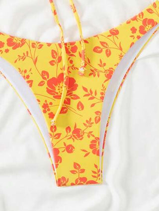 Swim بكيني مربوط أمامياً بطبعات زهور عشوائية , شاطئ الصيف