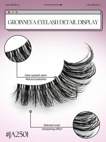GROINNEYA 10 ازواج من الرموش بالنصف شفافة مع فرقة كات آي , رموش اصطناعية بطول قصير ناعمة بثلاثي الابعاد لتمويج الرموش على شكل الرموش الطبيعية للمكياج (JA2501) رموش رموش اصطناعي