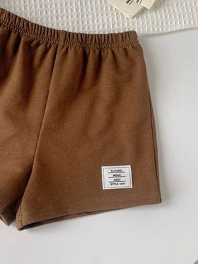 SHEIN سترة قصيرة الأكمام ذات غطاء رأس بطبعة دب كرتونية وشورت عارضي رمادي لطفل رضيع 2 قطعة/مجموعة