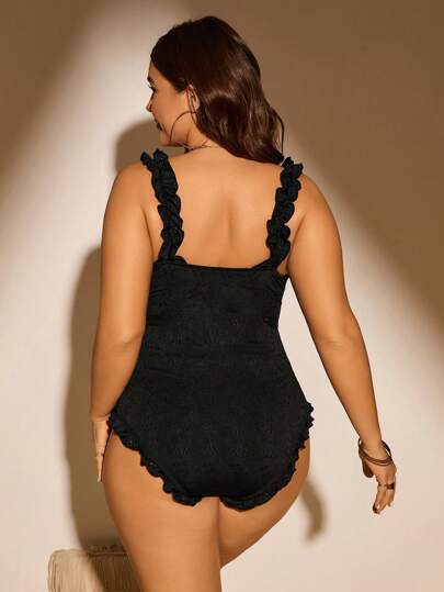 Swim Lushoire مايوه قطعة واحدة بحجم زائد للصيف على الشاطئ بأربطة أمامية، تصميم أنيق بأحزمة سباغيتي، فتحات جانبية واسلوب أنيق لإجازتك