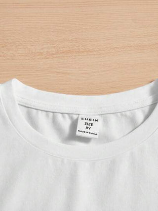 SHEIN تي شيرت بقصة تي شيرت بأكمام قصيرة بطبعة حروف بسيط للأولاد في سن المراهقة ملابس عادية، مناسب لفصل الصيف