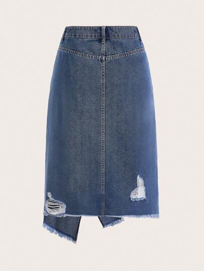 EZwear تنورة دنيم ممزق حافة غير متماثل