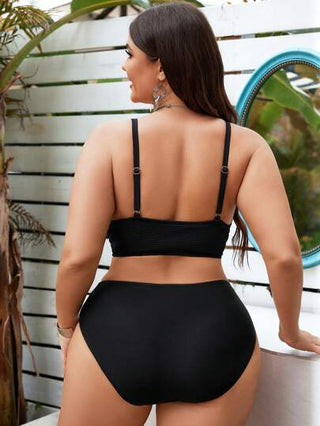Swim Lushoire ملابس علوية بيكيني كبيرة الحجم مجوفة، بدون حمالات، بياقة V، ملابس شاطئ صيفية