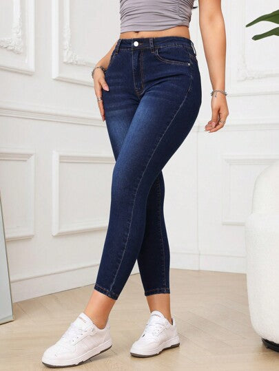 PETITE جينز ضيق للنساء بوشم الشارب القططي وغسل الماء بطريقة عصرية