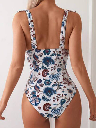 مايوه حريمي قطعة واحدة Swim Vcay ملابس السباحة قطعة واحدة نسائية مطبوعة بطابع عتيق وحاشية مزينة بالفريل مثالية للعطلة الصيفية