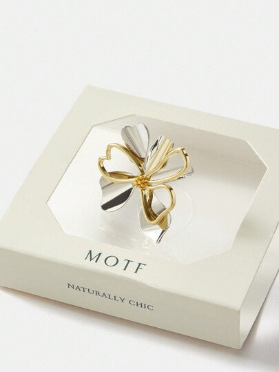 MOTF PREMIUM خاتم زهرة مجوفة مطلي بلونين ،هدية عيد الأم،عيد الأم،عيد الأمهات،عيد الحب