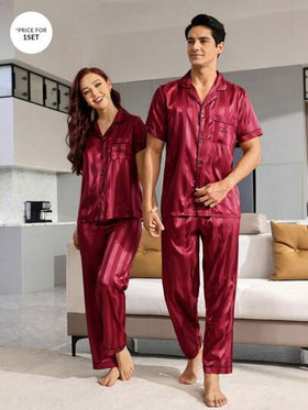 CoupledUp مجموعة بيجاما للرجال بخطوط منسوجة مع زخرفة بقطع بألوان مختلفة