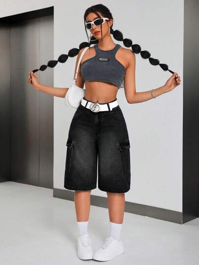 SHEIN ICON سروال جينز واسع الساق واسع الخصر فضفاض يناسب النساء في ربيع وصيف عام