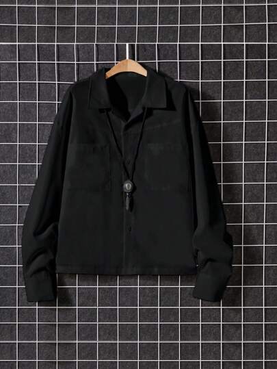 Claim Dot قميص رجالي أكمام طويلة ذو لون أحادي مع جيبين