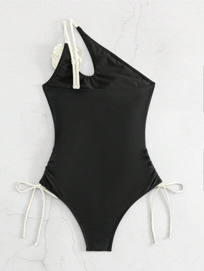 Swim SXY بدلة سباحة واحدة نسائية للتخسيس بخط واحد على الكتف مع رباط وزهرة 3D للزينة, الشاطئ الصيفية