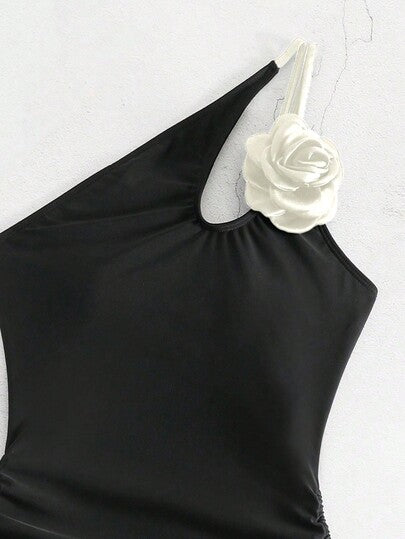 Swim SXY بدلة سباحة واحدة نسائية للتخسيس بخط واحد على الكتف مع رباط وزهرة 3D للزينة, الشاطئ الصيفية