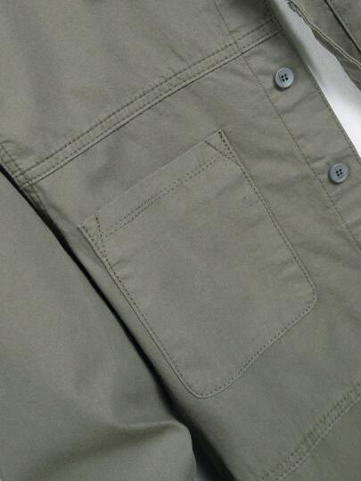 Manfinity Homme ملابس علوية جينز بأكمام طويلة أساسية، بأزرار وجيبين، مطرز بتصميم حرفي، قطعة مريحة وفضفاضة للرجال، مناسب للهدايا، الخروج، الجامعة، العمل، في فصل الخريف