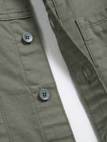 Manfinity Homme ملابس علوية جينز بأكمام طويلة أساسية، بأزرار وجيبين، مطرز بتصميم حرفي، قطعة مريحة وفضفاضة للرجال، مناسب للهدايا، الخروج، الجامعة، العمل، في فصل الخريف