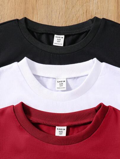 SHEIN ثلاث قطع / مجموعة من قمصان الأولاد المتعددة الألوان المحبوكة غير الرسمية