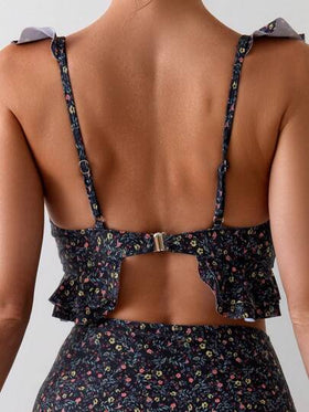 Swim Basics مجموعة بكيني بحزام رفرف مطبوع طباعة متناثرة للشاطئ والعطلات الصيفية
