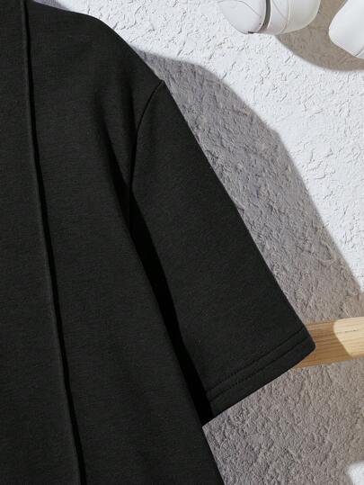 SHEIN طقم قميص بولو وبنطال قصير مارك مُرتخي كاجوال لفئة المراهقين، ذو ياقة مبطنة وأكمام قصيرة, قطعتان