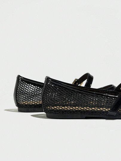 حذاء بالية جديد للنساء ،حذاء مسطح بطرف مستدير، صندل عاري القدم عاري اللون يسمح بالتنفس و هيكل عصري ومريح،اللون: أسودرمضان