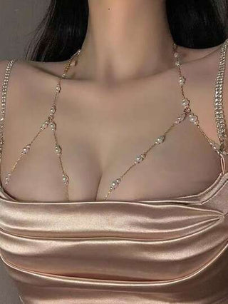 طقم تانكيني حريمي سلسلة بيكيني بديلة موضة بوهيمية فاخرة وجذابة بلؤلؤ صناعي مناسبة للنساء لارتدائها في أي مناسبة