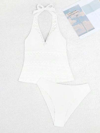 طقم تانكيني حريمي Swim مجموعة ملابس سباحة بفتحات من ملابس علوية وسفل مثلث، لون أحادي، مناسبة للأجازات الصيفية والشاطئ
