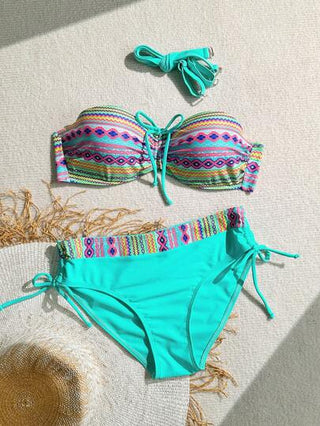 Swim Lushoire مجموعة بيكيني بطبعات عشوائية للنساء لفصل الصيف، مع دفع مسبق لأعلى  وأسلاك تحتية مع فتل نيون متباين