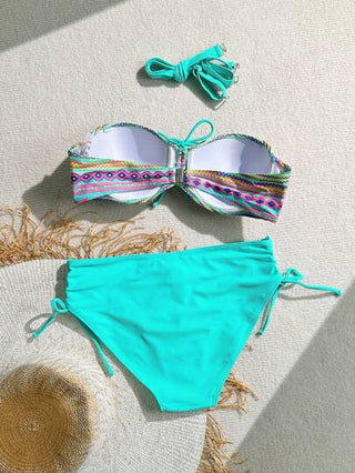 Swim Lushoire مجموعة بيكيني بطبعات عشوائية للنساء لفصل الصيف، مع دفع مسبق لأعلى  وأسلاك تحتية مع فتل نيون متباين