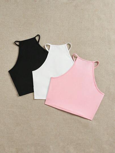 EZwear طقم قميص خزان نسائي رفيع بياقة مقعرة قطعة 3، ملائم للصيف
