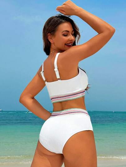 Swim بكيني بحزام منسوج بتصميم بسيط للنساء مع طقم بكيني منفصل وسروال السباحة، للصيف والشاطئ